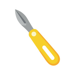 Fototapeta premium Yellow handled scalpel with gray blade lays on a white background