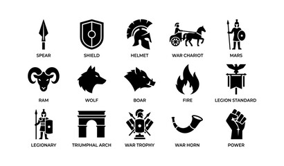 Fototapeta premium War and legion symbols arranged in grid on white background