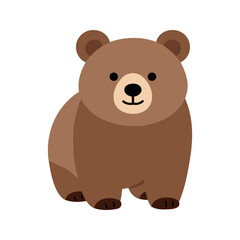 Obraz premium Cartoon brown bear standing on a white background, staring forward