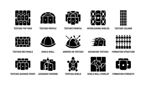 Shield formation and testudo tactic icons showing layout variations
