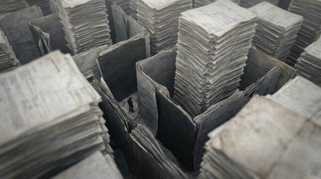 Overfilled Document Storage Rooms with Stacks of Paper and Files