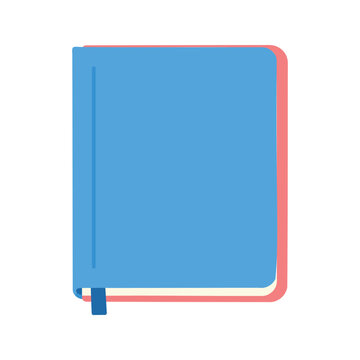 Stylish blue notebook with pink trim and ribbon bookmark displayed on a white background