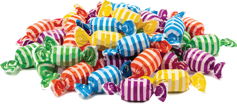Colorful Striped Hard Candy Vector Illustration Set Featuring Assorted Sweet Wrappers for Party Celebration and Dessert Designs