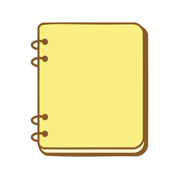 Illustration of a closed notepad with binder rings and yellow paper for taking notes