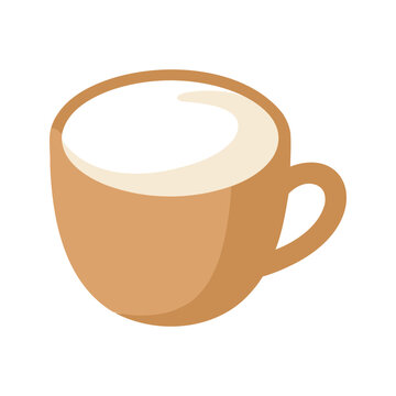 Isometric illustration of a cup of coffee with frothy white milk isolated on white