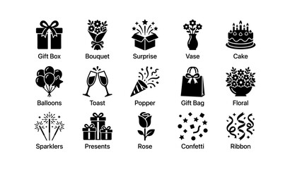 Fototapeta premium Party and celebration icons showing gifts flowers cake and confetti