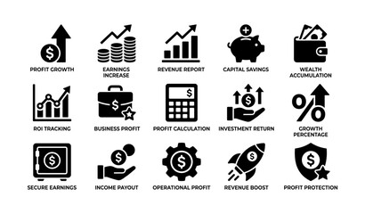 Fototapeta premium Icons of profit growth and financial metrics on white background