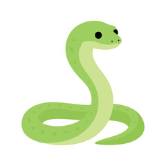 Naklejka premium Cute green snake with a cartoon appearance slithers across a white background