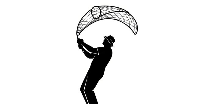Man flying with parachute silhouette.