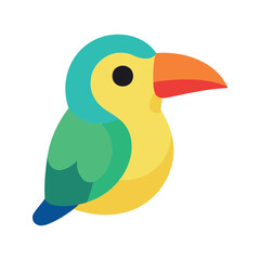 Naklejka premium The cartoon bird exhibits bright blue, green, orange, and red colors, and it appears as a stylized graphic isolated on white.