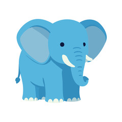 Fototapeta premium The illustration depicts a cartoon elephant, which is light blue in color, and has large ears, a trunk, and small white tusks.