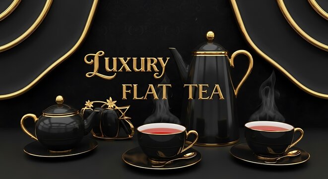 Luxurious Black Tea Set with Gold Trim and Steam