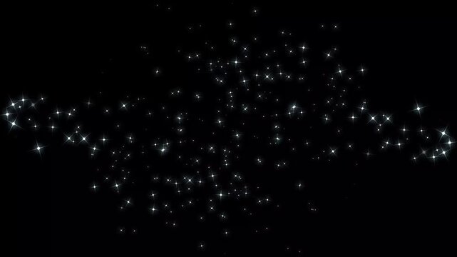 Elegant white glitter star trail and sparkle circle effect with shimmering fairy dust, flowing glowing particles, magical twinkle motion and seamless luxury animation on black background 4K