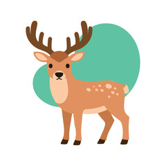 Obraz premium Cute deer with antlers stands gracefully in a whimsical forest background
