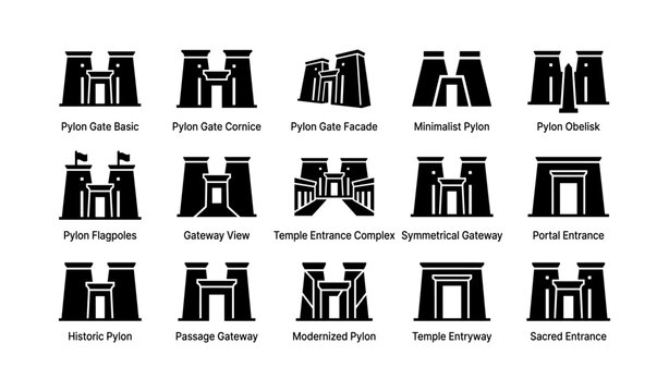 Multiple pylon gate icons arranged in grid layout on white background