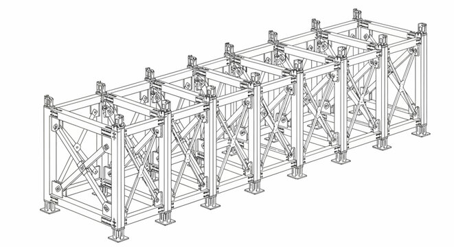 Detailed engineering drawing of a modular steel truss support structure.