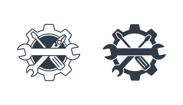 Professional technical maintenance icon with gear wrench and screwdriver in vector style