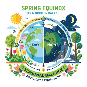 Spring Equinox Day and Night Balance Earth Illustration