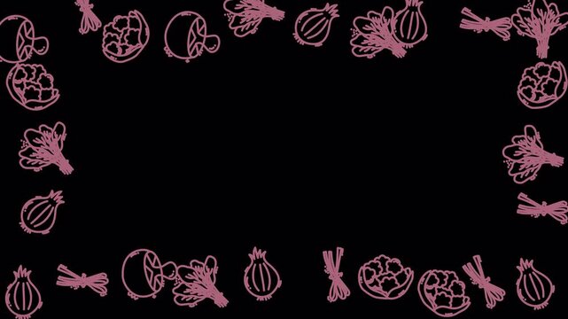 Pink Vegetable Line Art Animation Loop 4k Transparent