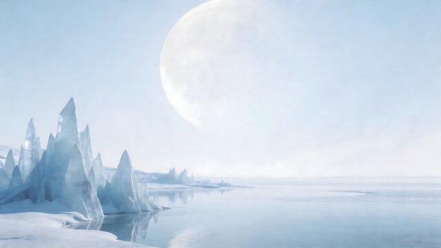 Ice formations under large moon