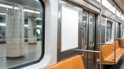 Obraz premium Modern subway interior highlights efficient urban transit, symbolizing a balanced approach to sustainable journeys