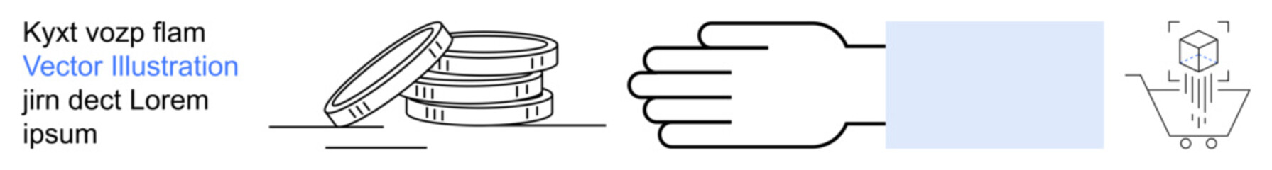 Financial management, e-commerce, business services, investment concepts, payment processing, online shopping. A hand extended near coins, a box and a shopping cart icon. Financial management © robu_s