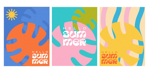 Fototapeta premium Modern Abstract Summer Posters with Tropical Retro Shapes and Wavy Patterns for Branding, Social Media, Covers and Advertising