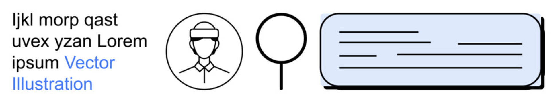User authentication, identity management, digital profiles, search functionality, information display, modern UI design. Design showing a user icon, magnifying glass and text box. Identity