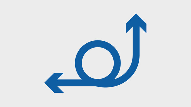 Blue continuous stroke arrow with circular pivot &ndash; Ideal for innovation strategy, change management, or dynamic growth trajectories.