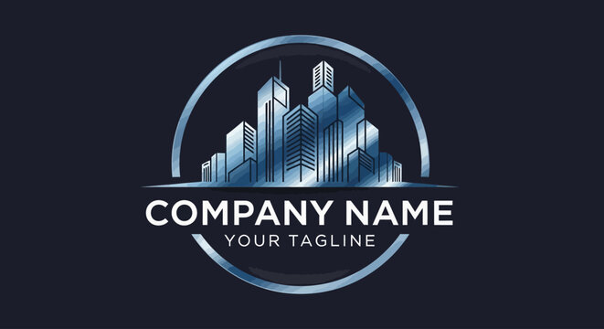 Cityscape logo template with modern skyscrapers.