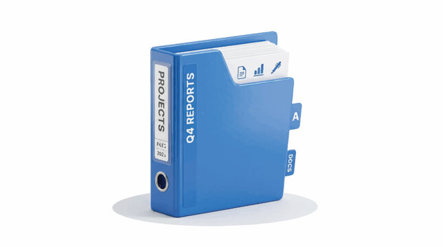 Blue Ring Binder for Organizing Documents and Office Files on a Desk.