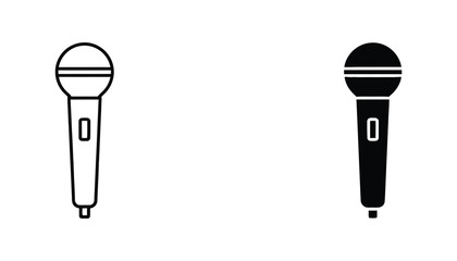 Audio studio microphone icon set featuring handheld recording device in clean outline and solid black silhouette styles for podcasting and music industry branding © Zenith