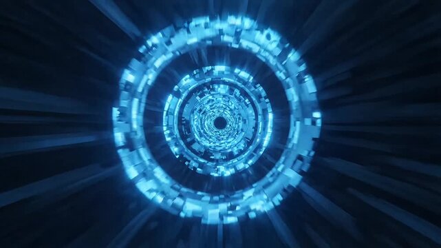 Glowing blue digital circle, futuristic technology background, neon light effect, abstract motion