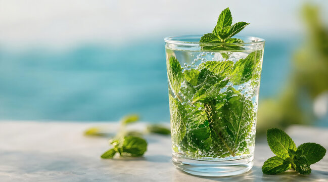 Refreshing Summer Drink with Fresh Mint and Sparkling Water