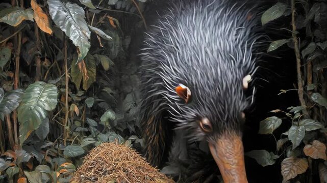 selective focus giant anteater foraging in amazon rainforest