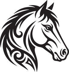 Fototapeta premium Black and white tribal horse head silhouette tattoo design Vector, illustration