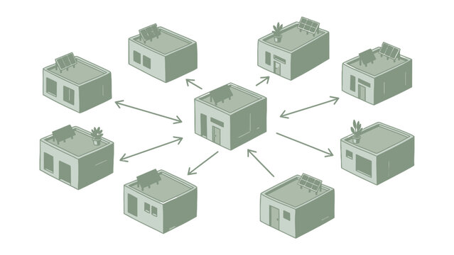 Architectural Network: A series of interconnected building models are linked together to represent a network concept, highlighting the importance of relationships in a project.