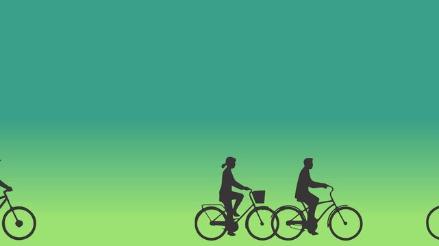 animated silhouette of a person cycling with a green background