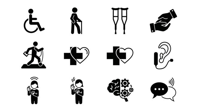 Medical Icons Set: Accessibility, Health, and Assistance Symbols