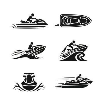Jet Ski Icons: Action, Speed, and Water Sports Vector Set