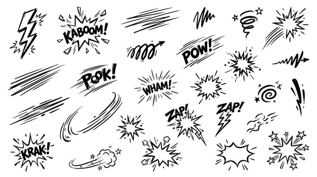 Hand Drawn Comic Book Sound Effects and Explosions Collection