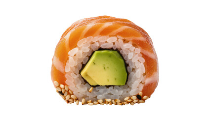 Fresh salmon and avocado sushi roll with sesame seeds, isolated on transparent background © Lukas