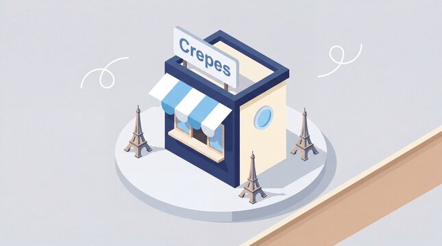 Charming Parisian Crepe Stand with Eiffel Tower Miniatures.