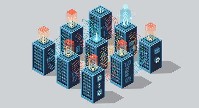 servers in a data center illustration.