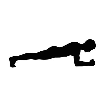 Silhouette of a man performing a plank exercise, demonstrating core strength and fitness.