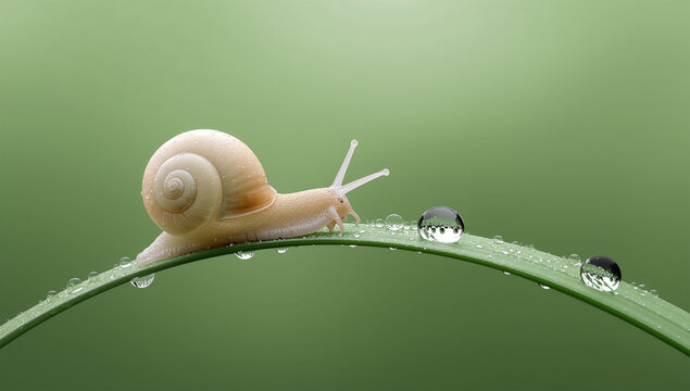 露の草を進むカタツムリを立体表現した教育向け3D素材