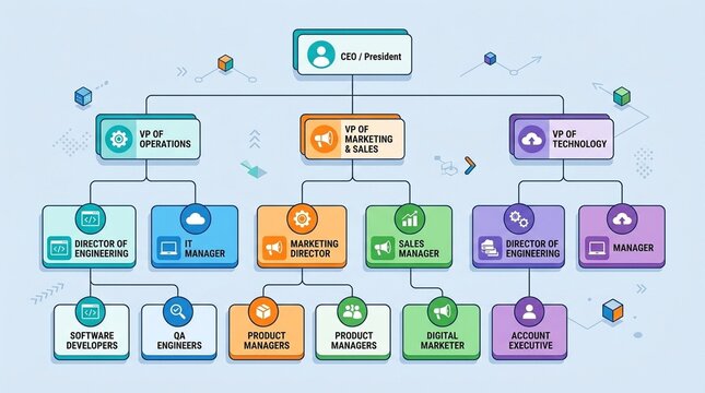 Org chart hierarchy tree organisation chart with tiered boxes and lines