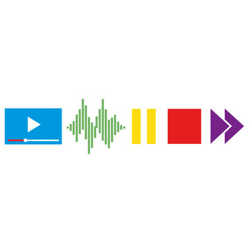 Media Player Icons: Play, Sound Wave, Pause, Stop, Fast Forward