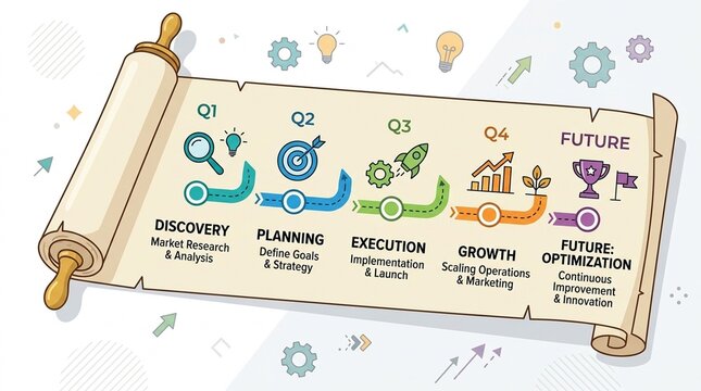 Strategic roadmap scroll scroll unrolling to reveal strategy roadmap timeline