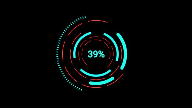 Intricate Loading Data HUD Display for network monitoring. Seamless rotating UI components and data sliders. Pro-level VFX